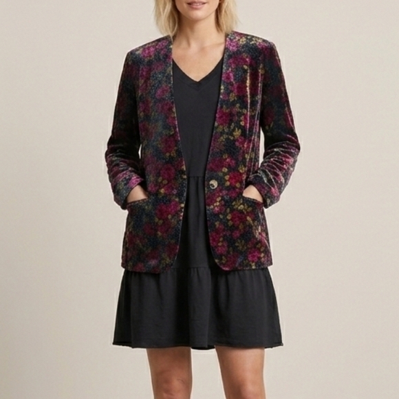 Trimmings Jackets & Blazers - VTG Velvet Statement Jacket Floral Sparkle Black Size M